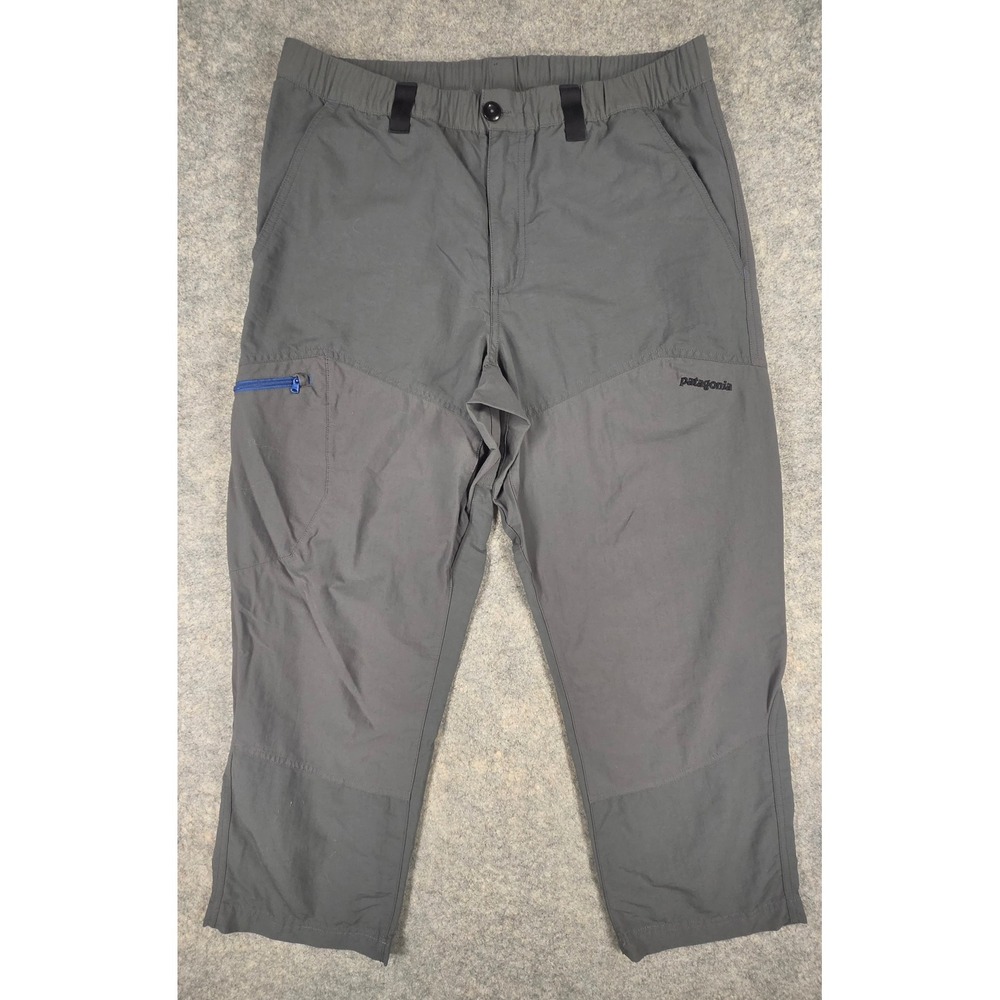 Patagonia Mens Medium Gray Nylon Hiking Trail Pants Blue Zip Pockets